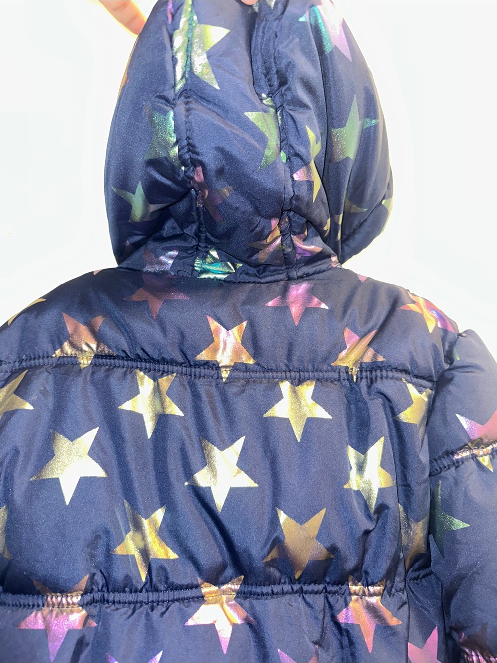 Pink Platinum Navy Star Print Puffer with Pink Hood Lining - Picture 9 of 10